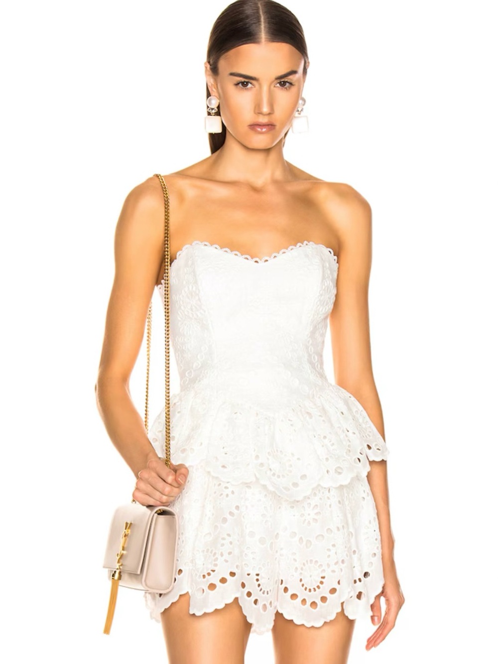 Zimmermann Bowie Strapless Eyelet Bodice Top in Ivory / White
